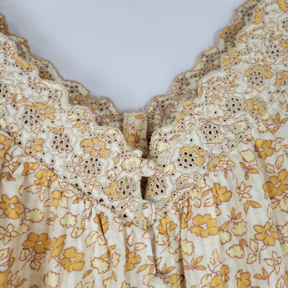 Madewell Yellow Floral Tiered Mini Dress Puff Sleeve Lace V-Neck Pockets Med - Picture 5 of 10